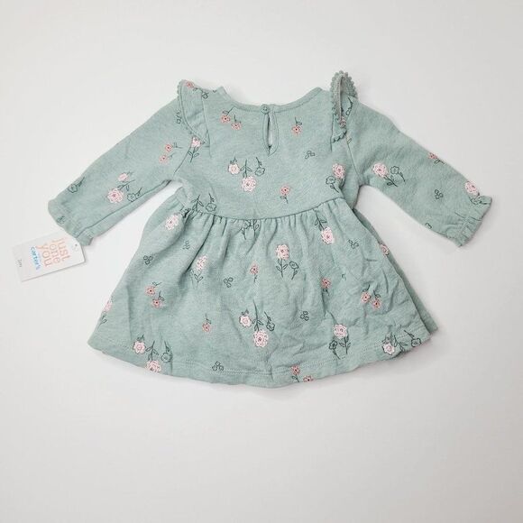 Baby Girls Floral Dress Just One You made by Carters Sage Green 3M NEW - Picture 3 of 5